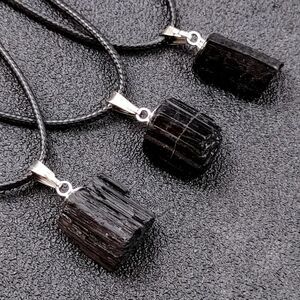Black Tourmaline Gemstone Pendant Necklace Natural Adjustable Healing Strength